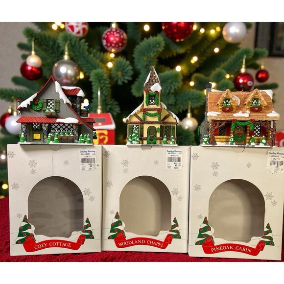 Department 56 Hide A Way Hollow Christmas Village Set 3 Cabin, Chapel, Cottage - Picture 1 of 16